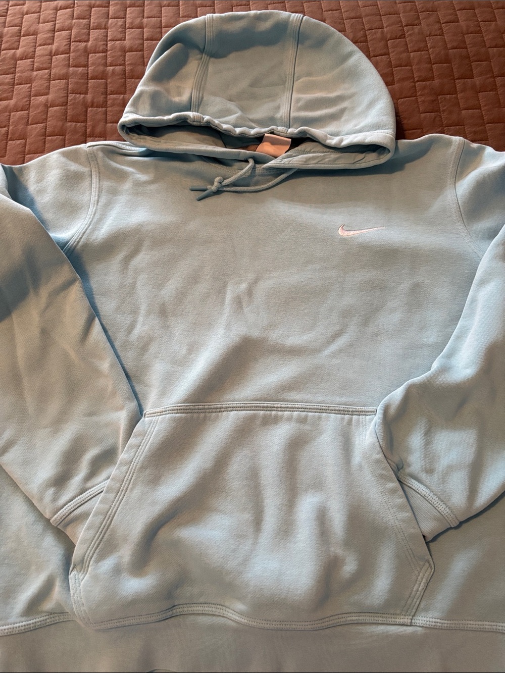 Nike Men's Light Blue Crewneck Hoodie with Embroidered Swoosh